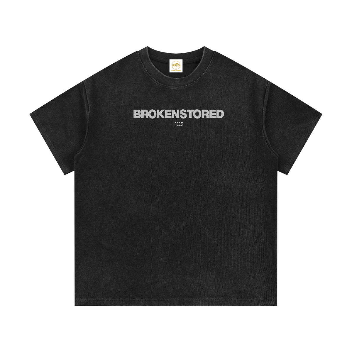 PS23 Embroidery Brokenstored Mineral Wash Waffle Knit T-Shirt