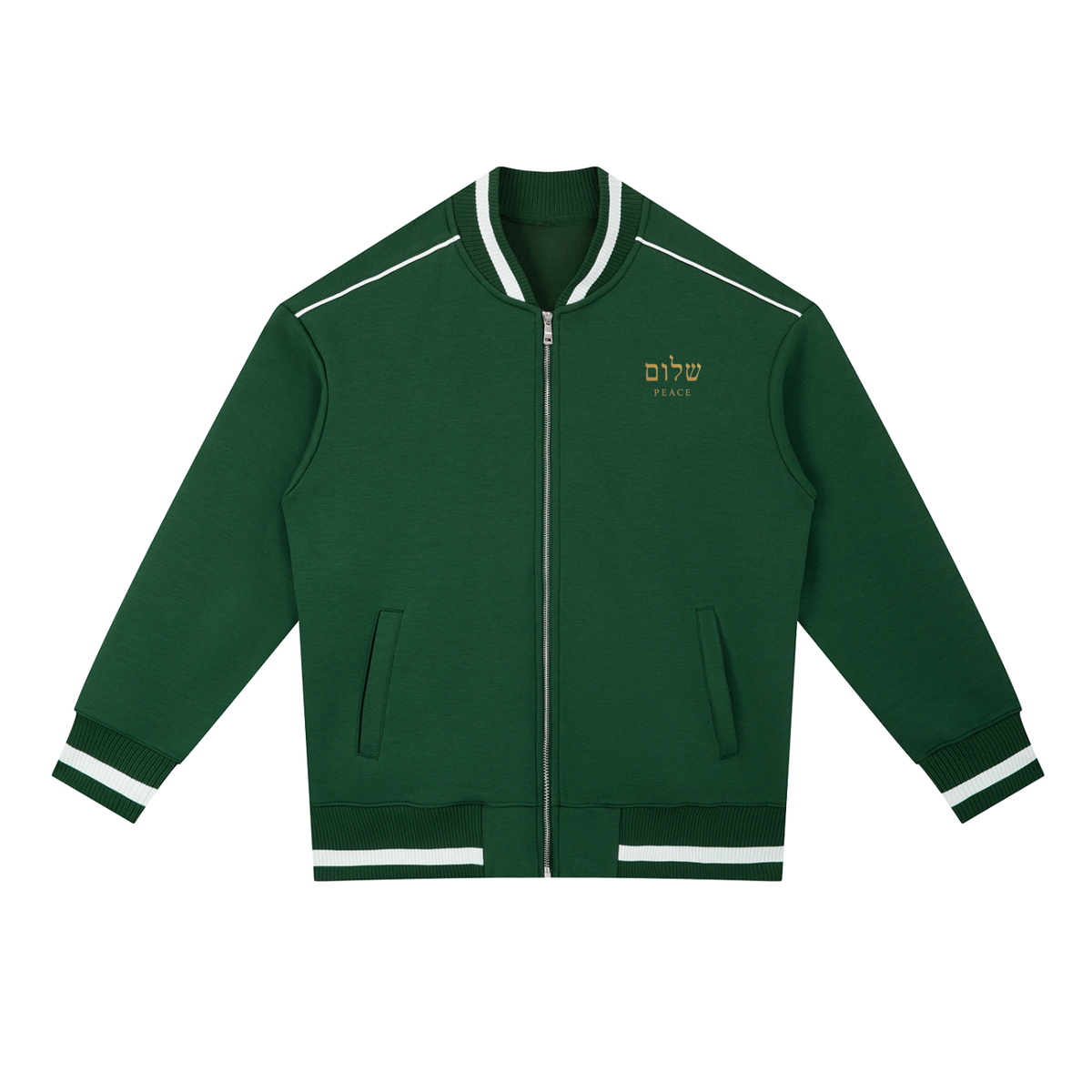 PS23 Hebrew Peace Contrast Piping Zip Bomber Jacket