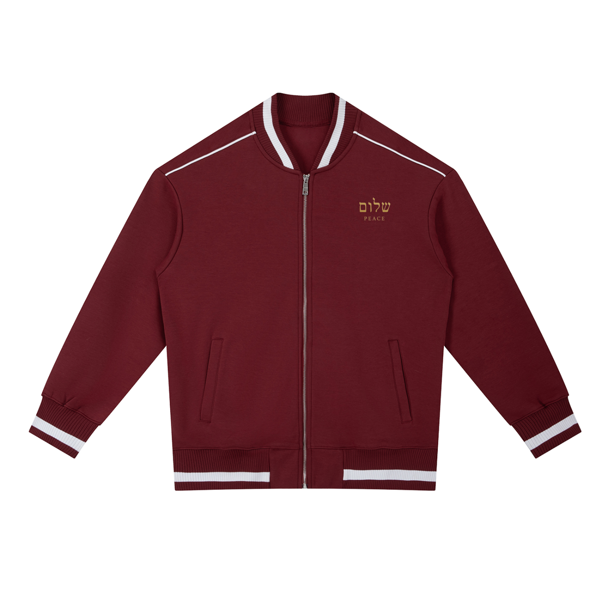 PS23 Hebrew Peace Contrast Piping Zip Bomber Jacket