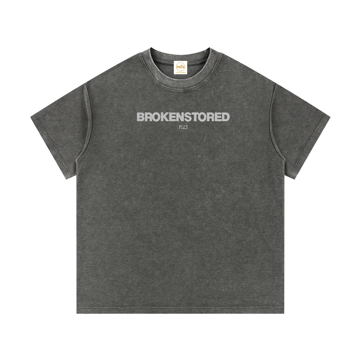 PS23 Embroidery Brokenstored Mineral Wash Waffle Knit T-Shirt