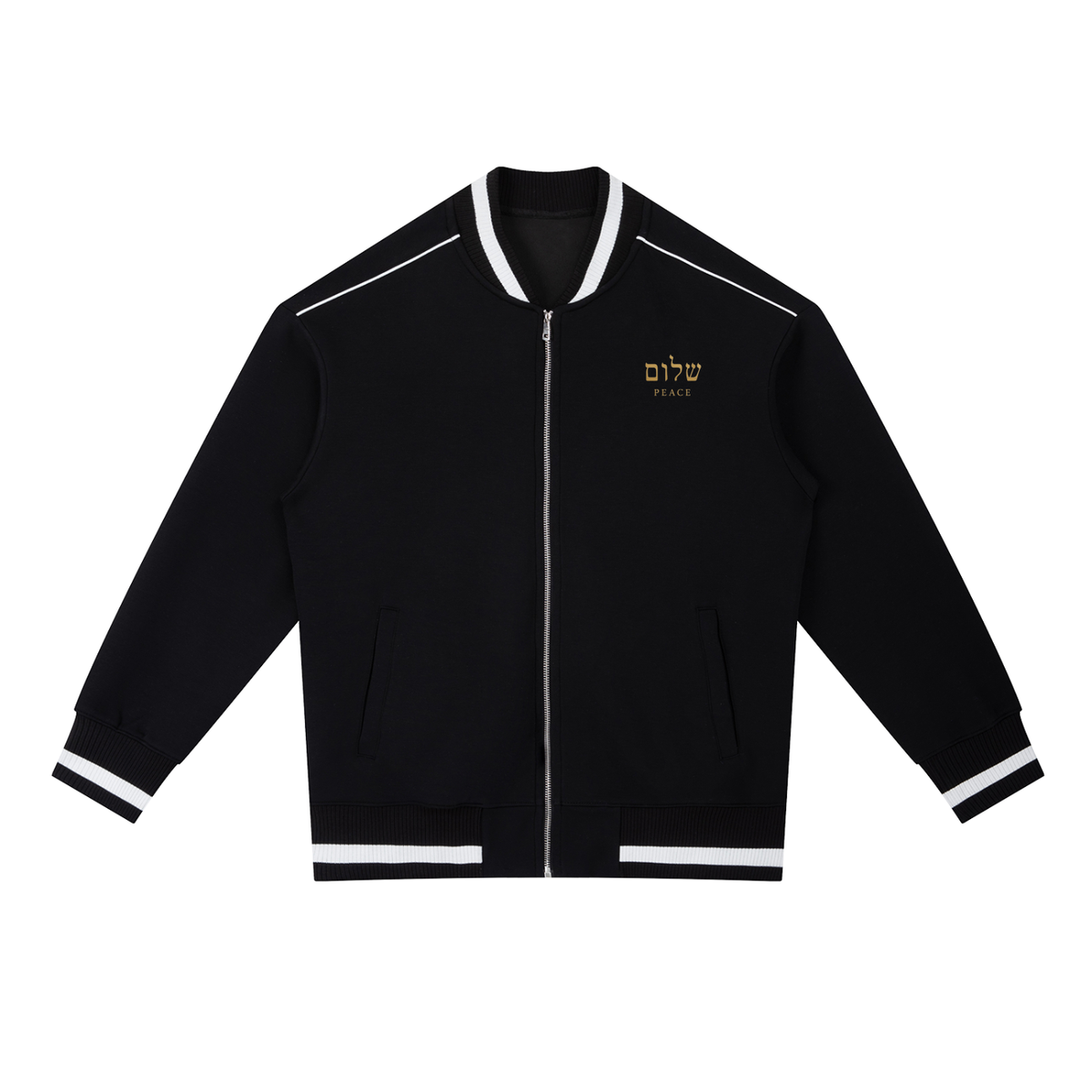 PS23 Hebrew Peace Contrast Piping Zip Bomber Jacket