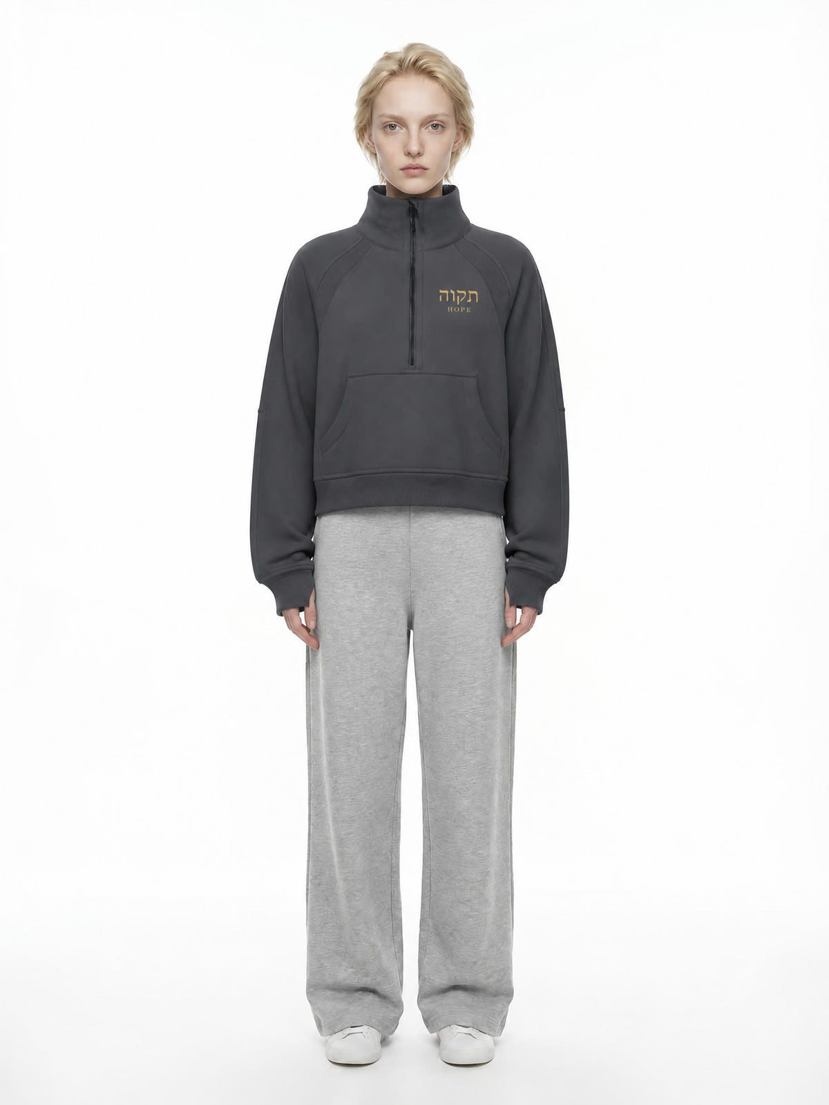 PS23 Hebrew Hope Women Cropped Half-Zip Sweatshirt