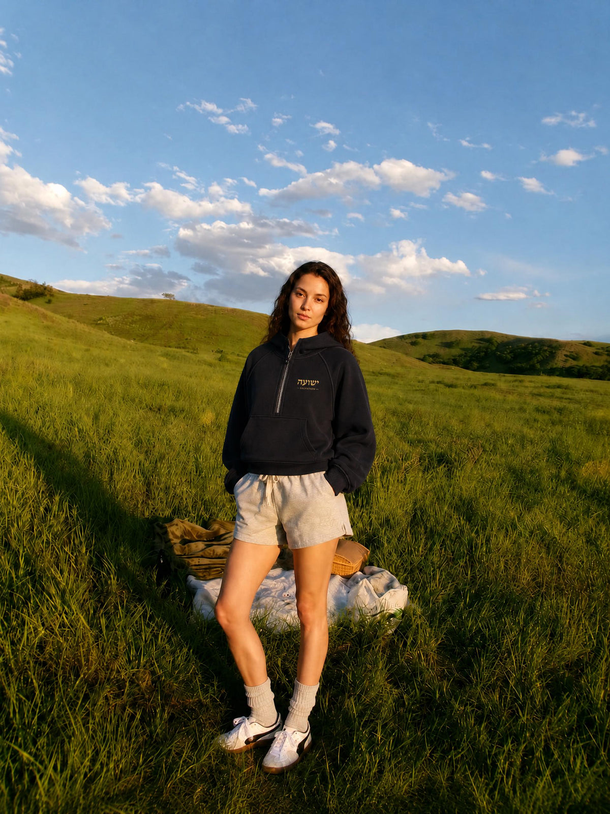 PS23 Hebrew Salvation Women Cropped Half-Zip Hoodie