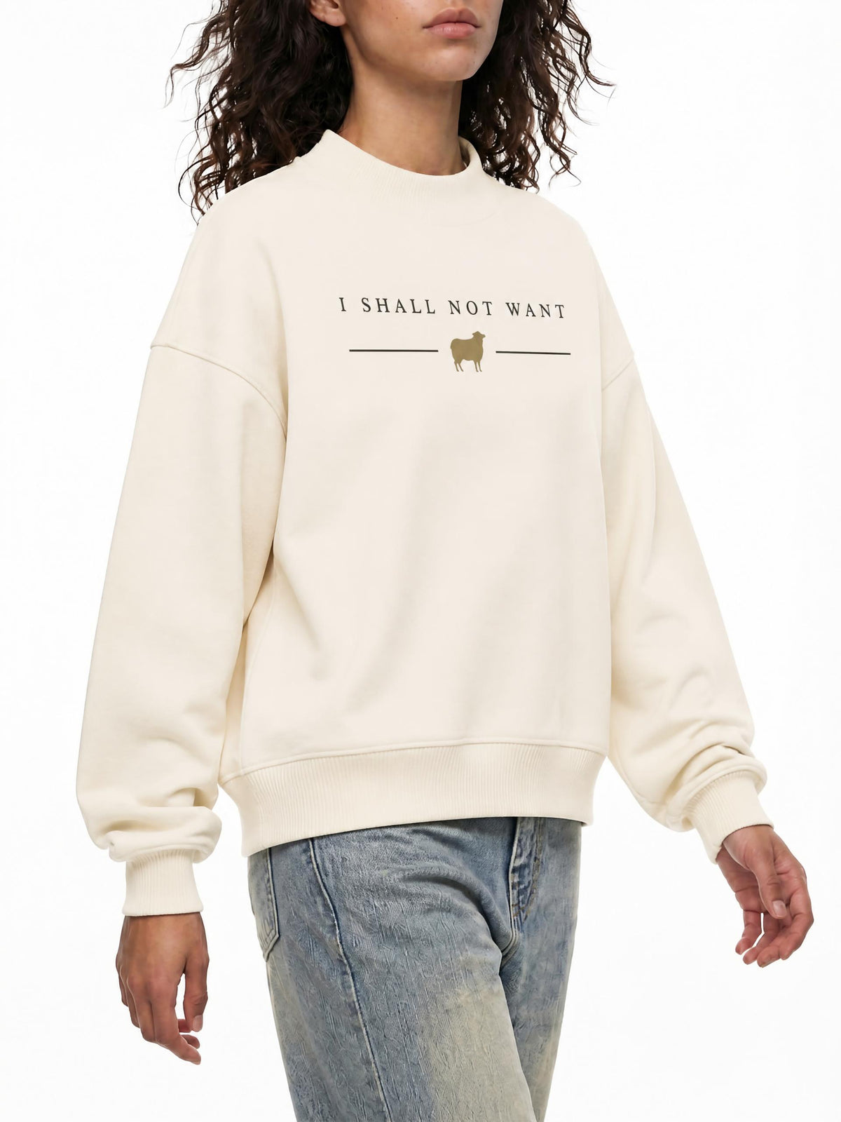 PS23 Women I shall not want Essential Fleece Mock-Neck Crew Sweatshirt