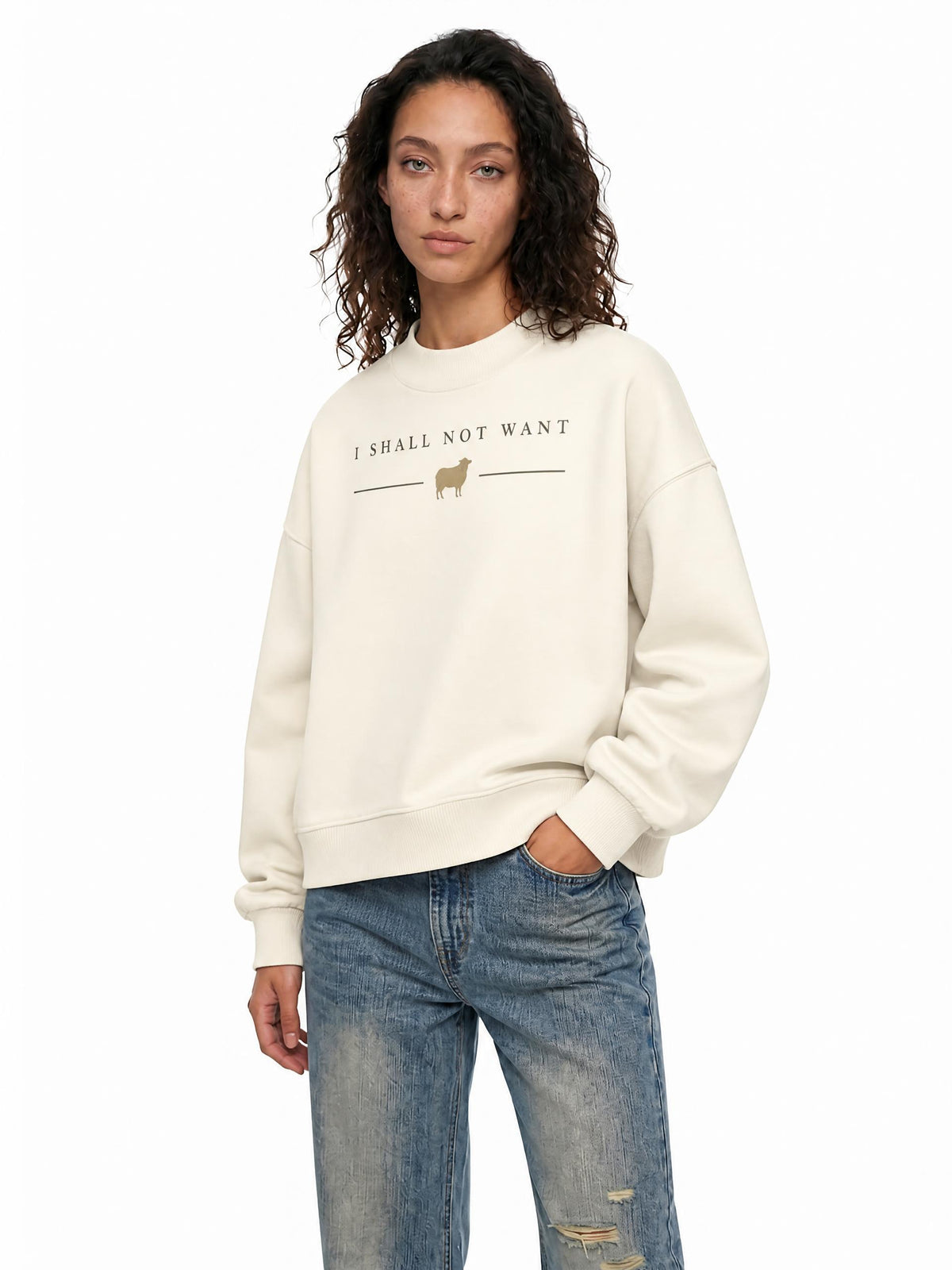 PS23 Women I shall not want Essential Fleece Mock-Neck Crew Sweatshirt