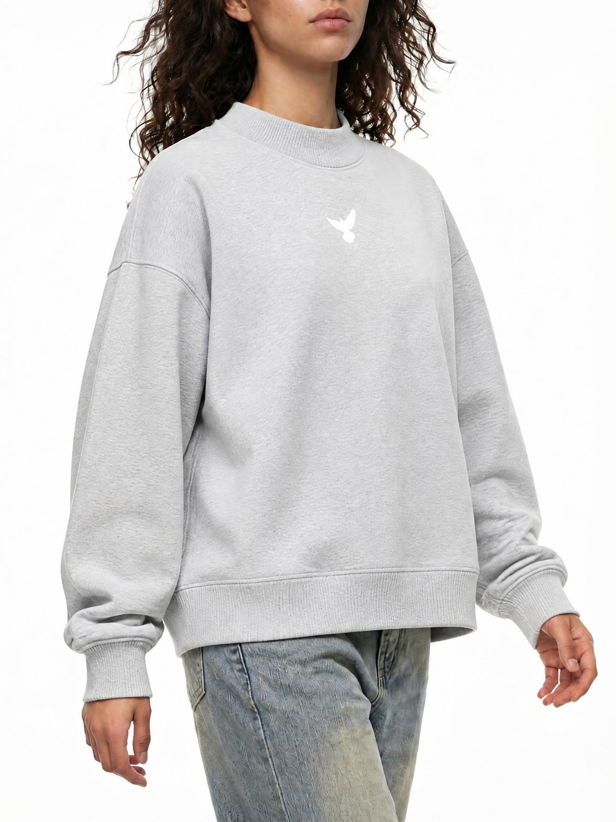 PS23 Dove Women Essential Fleece Mock-Neck Crew Sweatshirt