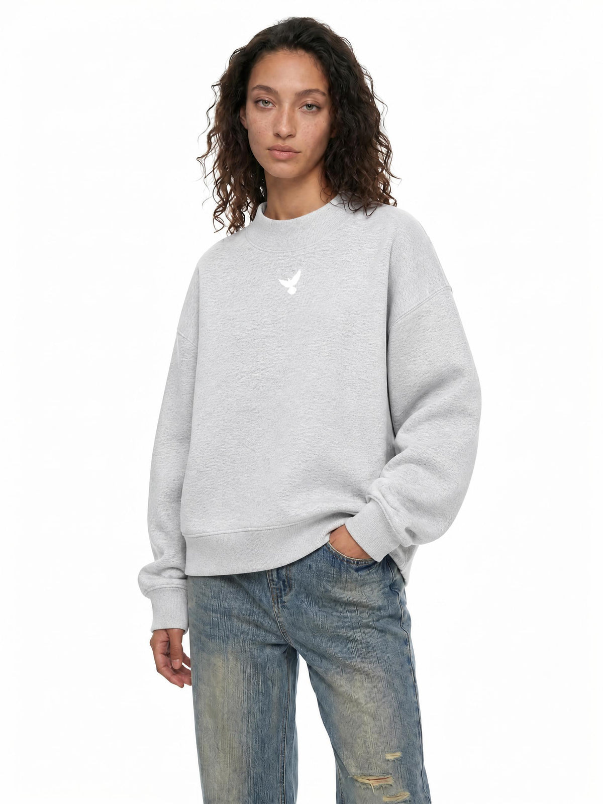 PS23 Dove Women Essential Fleece Mock-Neck Crew Sweatshirt