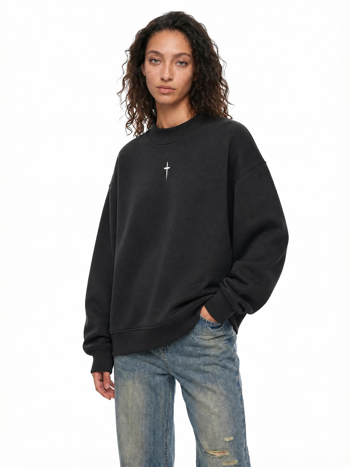 PS23 The Cross Women Essential Fleece Mock-Neck Crew Sweatshirt