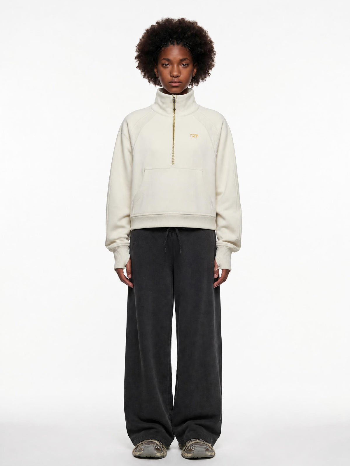 PS23 Hebrew Love Cropped Half-Zip Sweatshirt