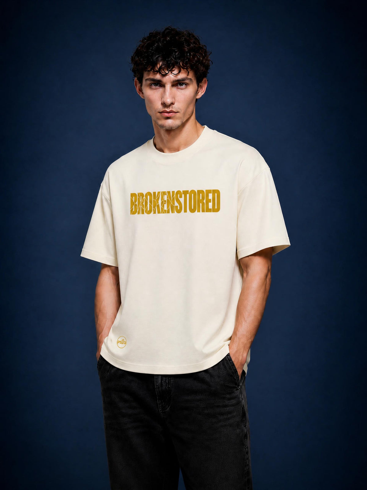 PS23 Brokenstored Gold Heavyweight Drop Shoulder Cotton T-Shirt